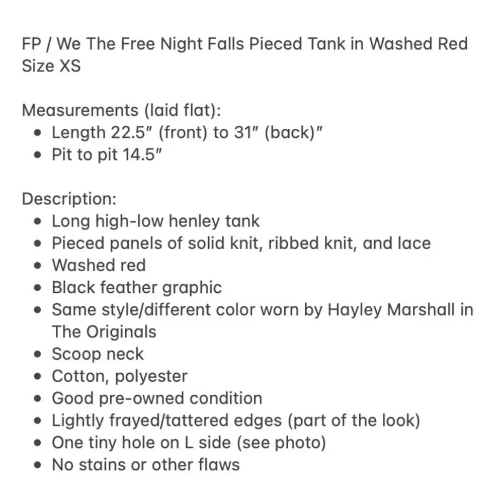 FREE PEOPLE We The Free Night Falls Pieced Tank w/ Feather Graphic Washed Red XS